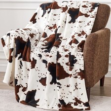 Soft Cow Print Throw Blanket Cozy Decor For Bed Couch Travel Outdoor 50x60 In