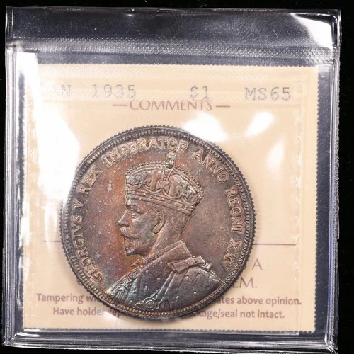 1935 $1 ICCS MS65 Canada Silver Dollar GEM Toner Beautiful Rainbow Toning