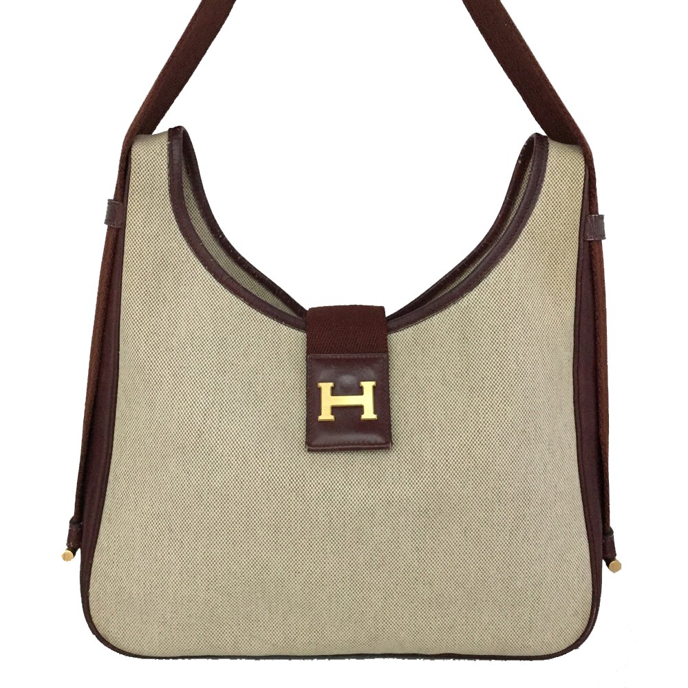 Borsa a tracolla EGA HERMES Sako Toile H in pelle beige*/2BH2570