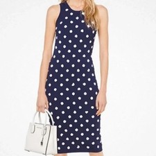 Michael Kors Navy Blue Bodycon Dress White Floral Embellish