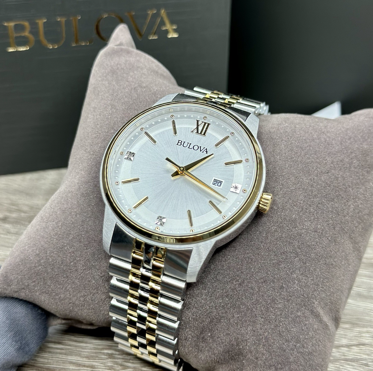 Bulova Two-Tone Gold and Silver Men’s Watch with Diamond Markers 546-01496-03.jpg main image 3