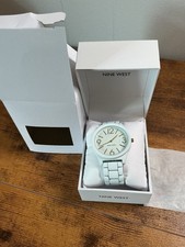 Nine West Womens Matte White Alloy Link Bracelet Watch 42mm NIB