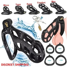 Male Chastity Cage Lock Device Kit W/ 4 Rings Virginity Device 5 Sizes Curve US