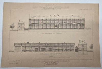 1 Gravurplatte 1880 Schule Sup des Lernens Architektursammlung EO sehr guter Zustand