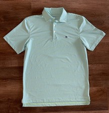 Vineyard Vines Men's Striped Performance Small Polo Shirt Green Blue Whale Logo