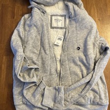 Abercrombie Fitch Women's Gray Full Zip Fleece Lined Hooded Hoodie Size M Y2K