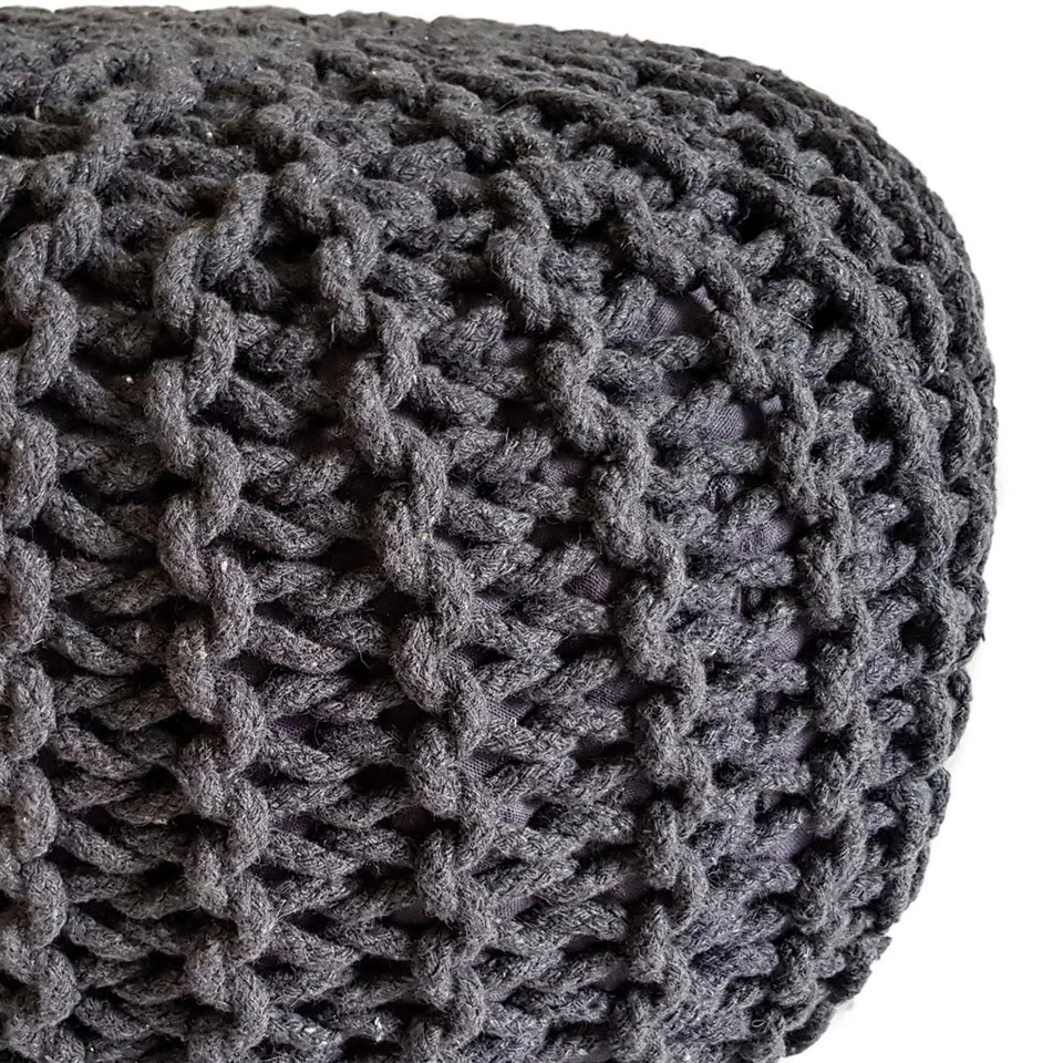 Strickhocker Pouf Sitzpouf Sitzpuff Grobstrick Pouf dunkelgrau Ø 45cm - Bild 3 von 4