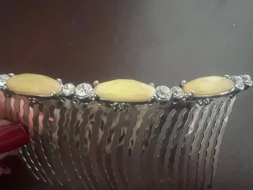 🔴 Fermaglio PETTINESSA di metallo argentato  decori pietre originale ART DECO' - Immagine 3 di 4