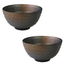Large Black Bizen-Style Rice Bowls (Set Of 2) - Mino Ware - Diameter 12.5Cm, He_