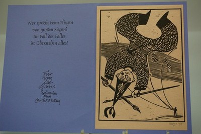 Christel + Roland R. Berger New Year's Card 1999 Woodcut Signed 1998 1.58Z