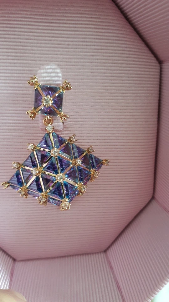 Swarovski Ohrring Pyramide Blau Gold - Bild 2 von 4