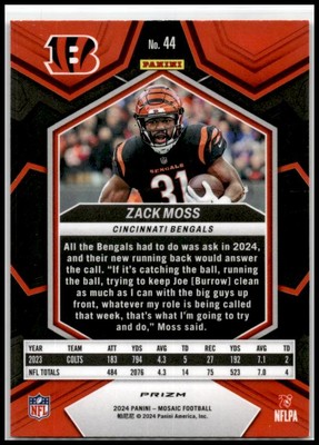 2024 Panini Mosaic Mosaic Red #44 Zack Moss Cincinnati Bengals | eBay