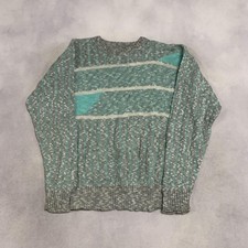Vintage Abstract Knitted Jumper Patterned Grandad Chunky Knit Sweater Men's M