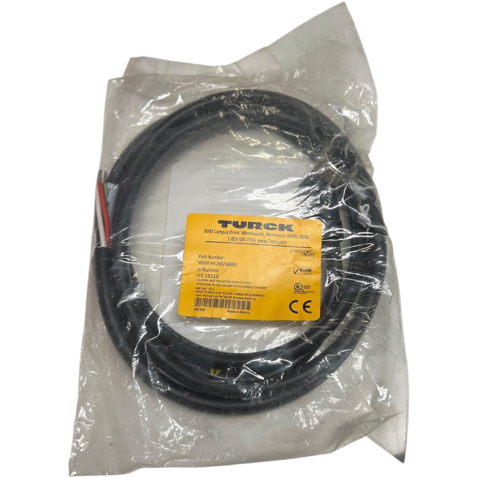 New Turck WKM 44-2M/S4000, U2-15310 Power Cordset 🔥 Fast Shipping 🔥