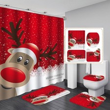 Christmas Shower Curtain Sets for Bathroom, 4Pcs Xmas Shower Curtain/Non-Slip...