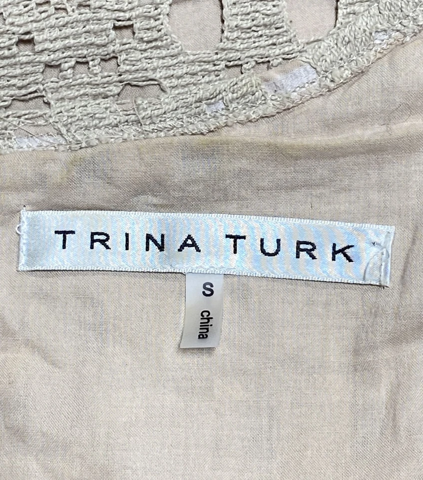 Top Trina Turk para mujer beige ganchillo ojales dorado tachuelas sin mangas talla S Foto 3 de 4