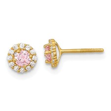 14k Yellow Gold Pink and White Cubic Zirconia Screwback Stud Earrings 0.42gm
