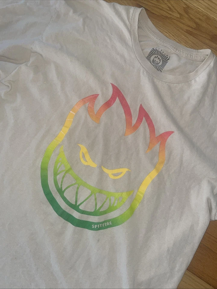 Camiseta de skate Spitfire para hombre XL manga corta ropa de calle Y2K gris grunge Foto 2 de 4