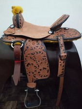 Leather Western Barrel Hand Carved Saddle with set  Size- 15".