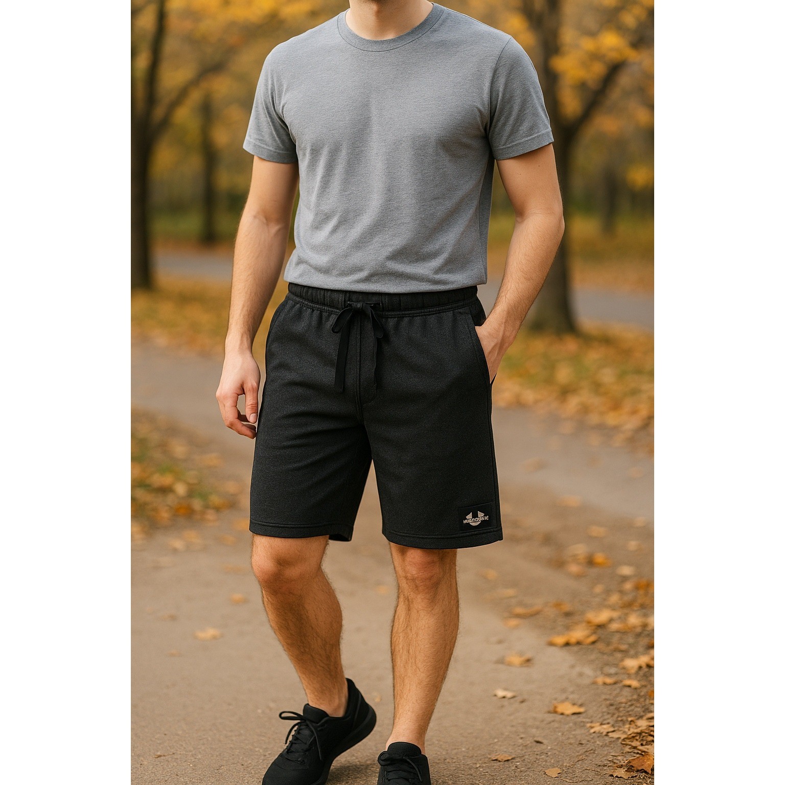 True Religion Men Athletic Shorts Black Heather Drawstring Waist Size M 32/34