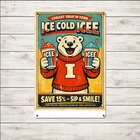 Vintage Ice Cream Retro Wall Art with Bear Tin Metal Sign 8x12 Dessert Shop