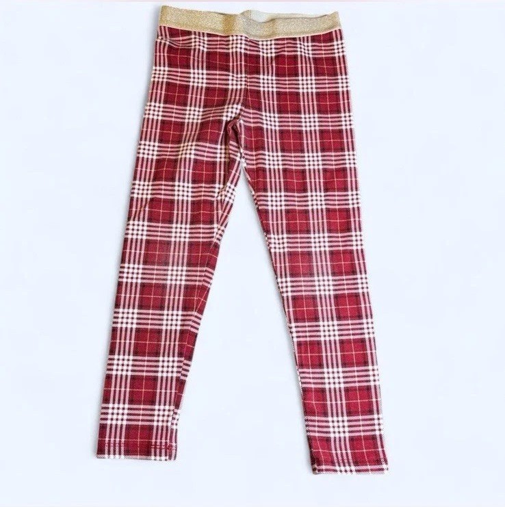 Carter's Red Plaid Shimmer Leggings - Size 6/6X