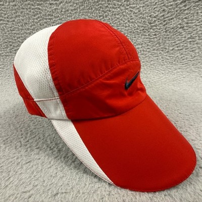 Vintage Nike Hat Cap Strap Back Tailwind 7 Panel Dri Fit Red White Y2K Running