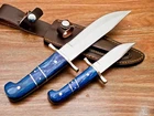 Lot of 2 CUSTOM HANDMADE D2 STEEL BOWIE HUNTING KNIFE W/SHEATH TR-9942