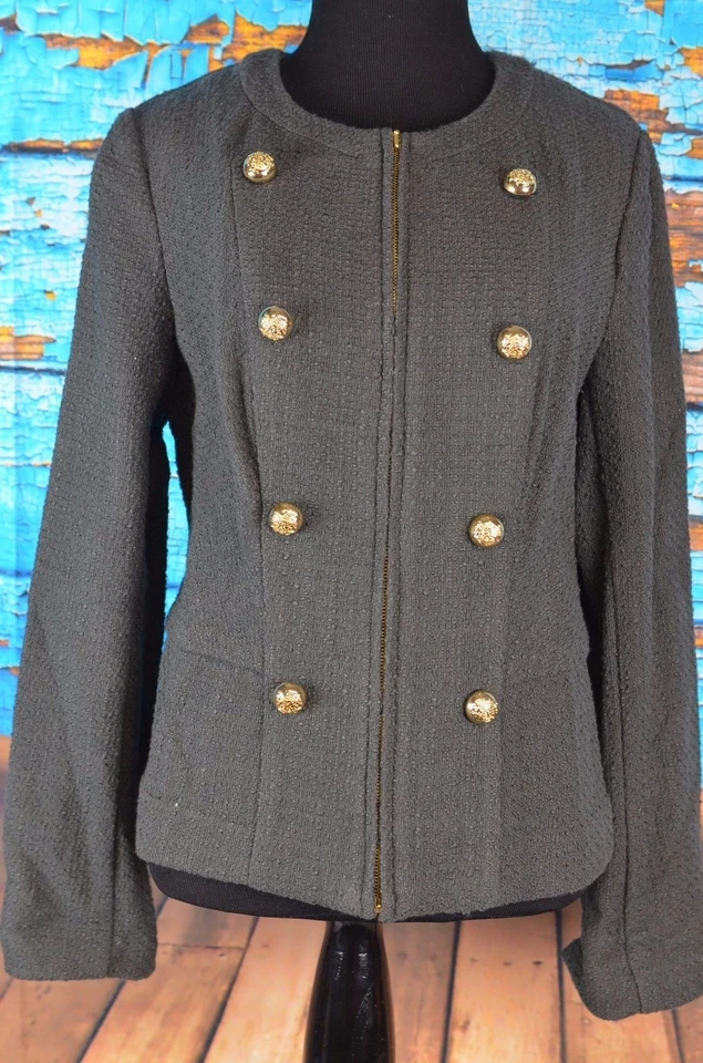 Abrigo deportivo Alfani para mujer cremallera completa talla 6 carrera algodón texturizado gris Foto 2 de 4