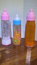 Vintage Magic Baby Doll Bottles 3 Used 2 Milk 1 Juice Girls Role Play
