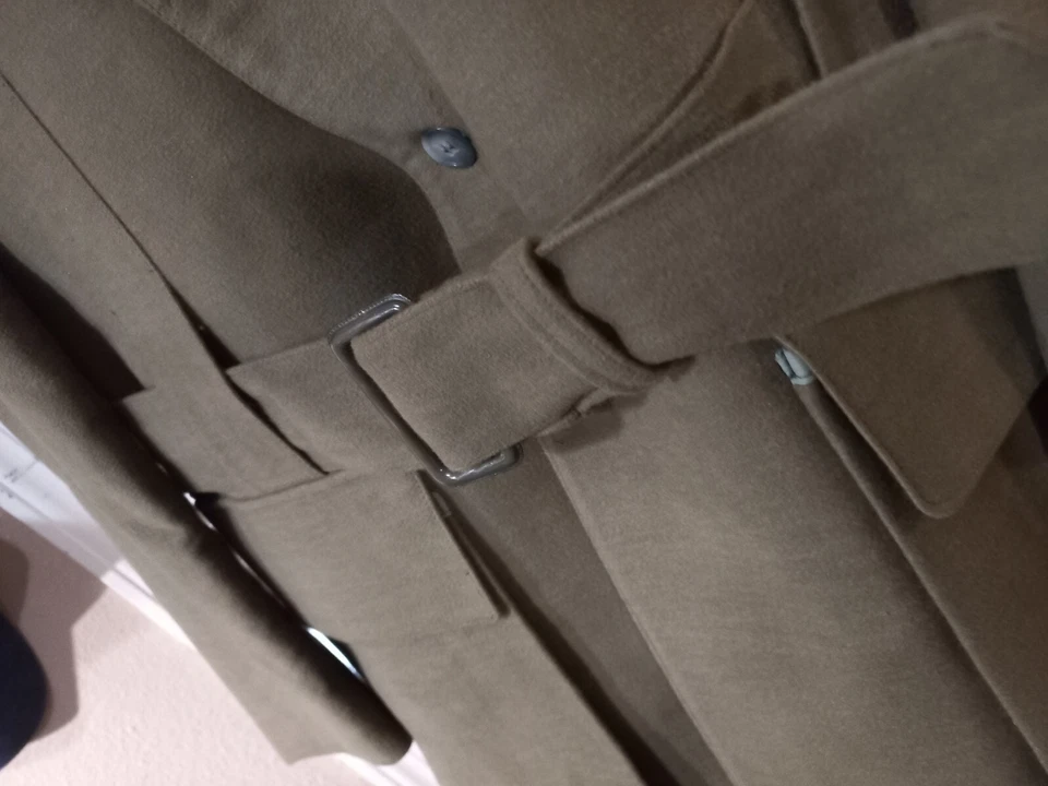 NORM THOMPSON Coat jacket Belted English Military look sz 42 Green Brown Awesome - Image 3 of 4