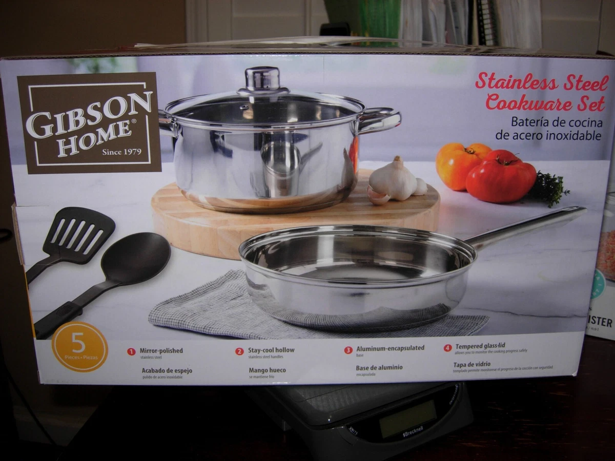 Gibson Home Stainless Steel 5 Piece Cookware Set Dutch Oven & Sauce Pan NEW