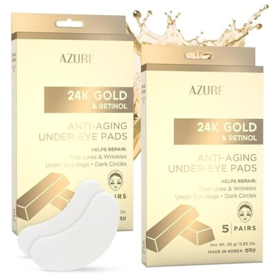 AZURE 24K Gold & Retinol Anti Aging Under Eye Patches - 10 Pairs