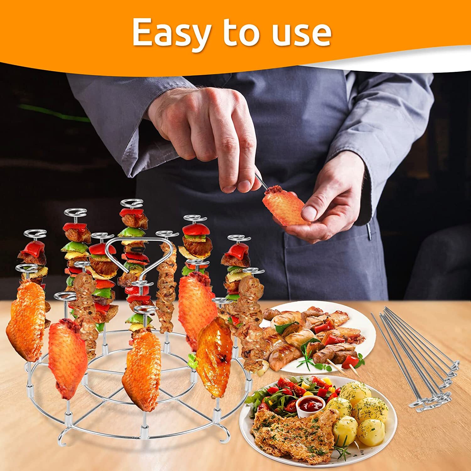 Air Fryer Skewers Kebab Meat,Veg Stand Ninja 15 in 1 Accessories