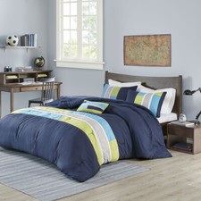 BEAUTIFUL ULTRA SOFT MODERN BLUE TEAL AQUA NAVY GREY GREEN STRIPE COMFORTER SET