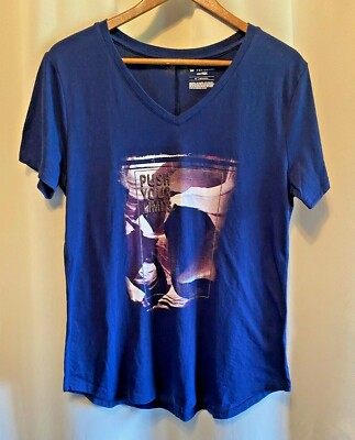 Dry Tek T-Shirt ''Push Your Limits'' Blue V-Neck Medium Tek Gear (TG) Cotton Mix