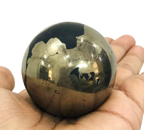 Golden Pyrite 40 Mm Sphere Crystal Healing Feng Shui Gift Home Office Reiki Luck