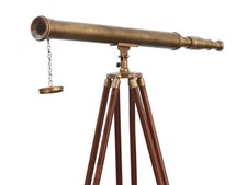 Nautical Antique 39" Brass Telescope With Wooden Tripod Stand With Brown Wood