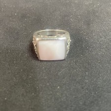 Sterling Silver Marcasite Framed Mother of Pearl Band Ring 9.2g 925 Sz: 6.5