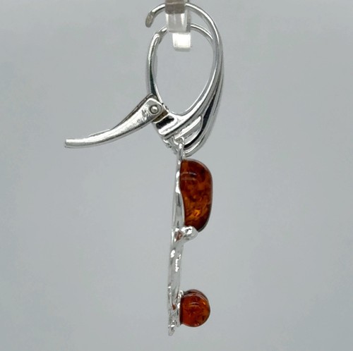 Cognac Brown BALTIC AMBER Octopus Leverback Earrings 925 STERLING SILVER #5783e - Picture 7 of 9