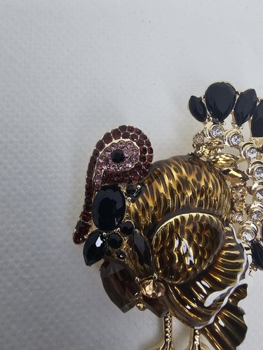 Napier Fall Harvest Thanksgiving Turkey Enamel Crystal Pin Brooch Jewelry - Picture 6 of 8