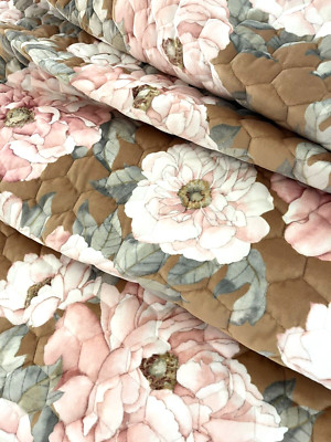 CASAMANCE ''Nuit d'ete'' Large scale Peonies-pink/gold- QUILTED!- $308-45.5''Wx91''L