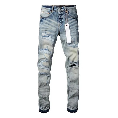Pantalones de mezclilla ajustados de tiro bajo reparación marca parches PB Jeans hombre con parches perforados - Imagen 3 de 13
