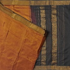 Vintage Brown Sarees 100 Pure Cotton Zari Handwoven Sari 5YD Decor Craft Fabric