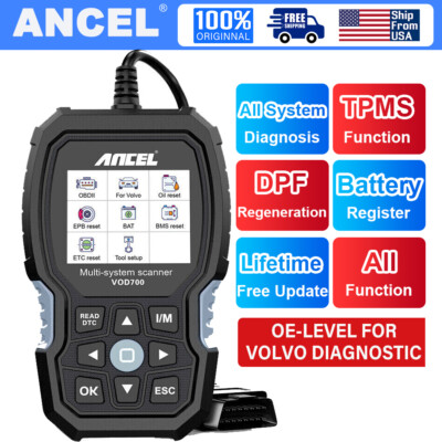 ANCEL VOD700 for VOLVO All System OBD2 Scanner Car Diagnostic Scan Tool TPMS SRS