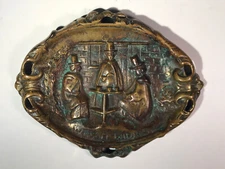 RARE Vintage Brass Plate Wall Hanging 5.5X4.25” WELSH LADIES Plaque Ashtray