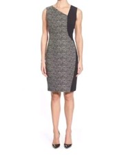 Elie Tahari Sleeveless Asymmetrical Neck Black Tweed Solid Black Dress Size US 2