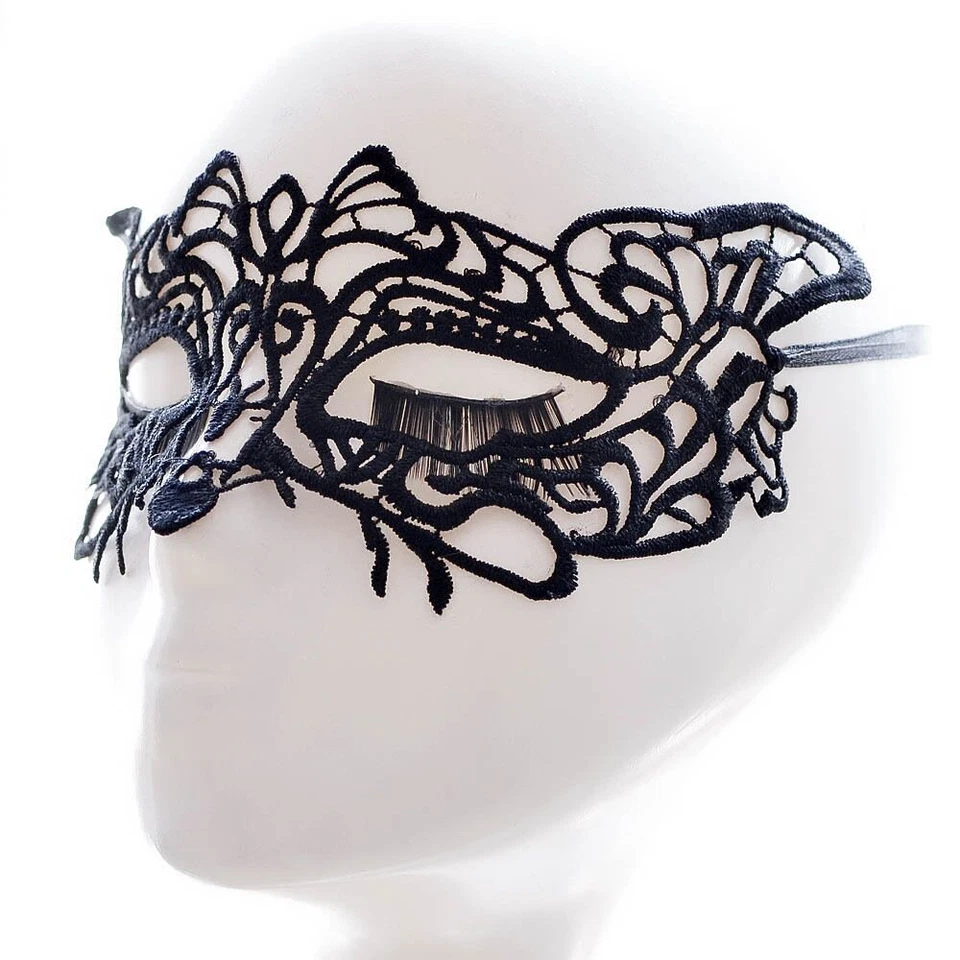 Black Sexy Lace Fox Eye Mask Face Masquerade Venetian Halloween Costume Party - Image 2 of 4