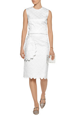 1.3K Simone Rocha White Quilted Cotton-Blend Brocade Skirt, UK 8 (S to M), NWT 