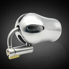 Male Chastity Device Stainless Steel Cage with Titanium Plug PA Magic Lock